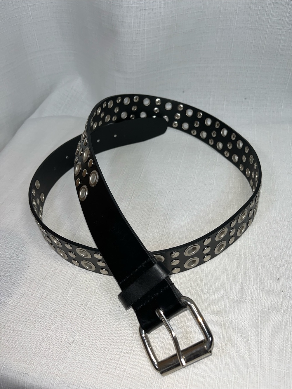 NWT Black Double Grommet Studded Belt XL 38-42 Waist Punk Y2K Emo Goth unisex